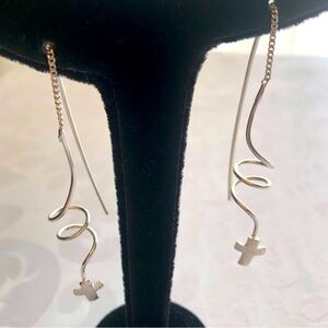 💜3/$30 Silver Spiral Threader Earrings with Cross 🆕 Religious